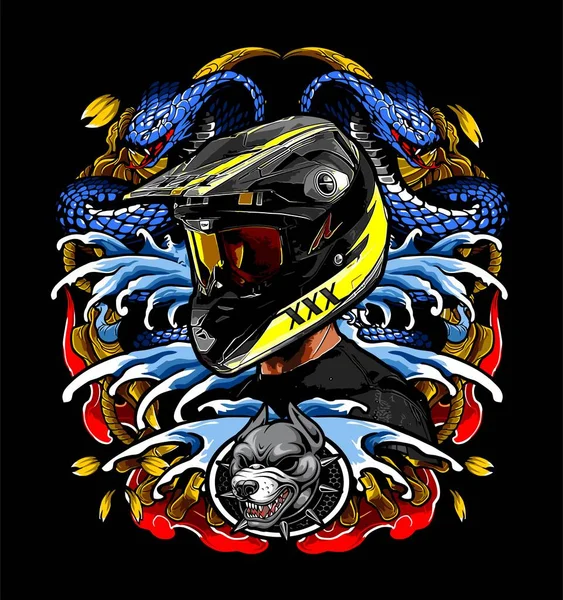 Eau Roi Cobra Fond Casque Motocross — Image vectorielle