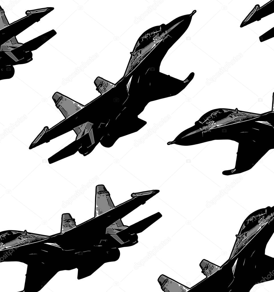 white background sukoi fighter plane pattern