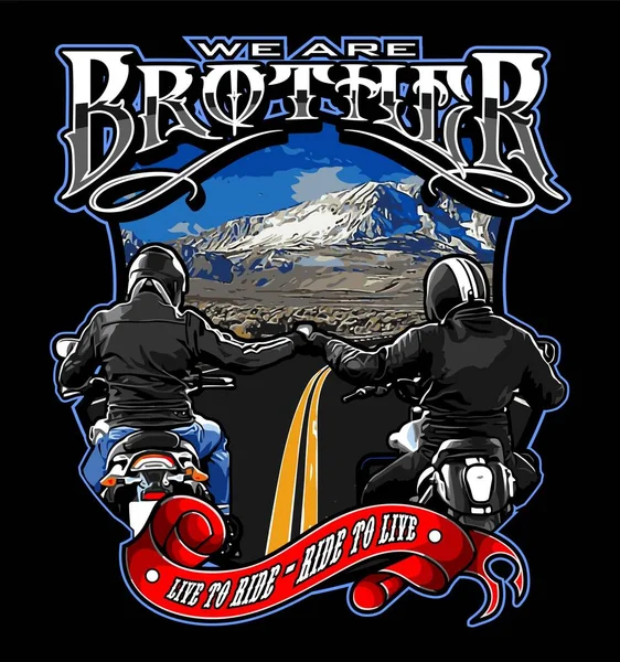 Birbirlerini selamlayan iki motorcu, dağların arka planında buluşuyorlar.