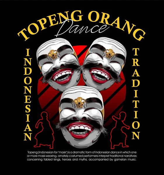 Três Máscaras Indonésias Duas Silhuetas Dançarinas — Vetor de Stock