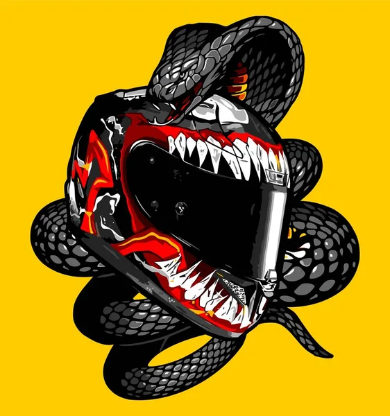 环绕着蛇的侧视图案头盔 — 图库矢量图片