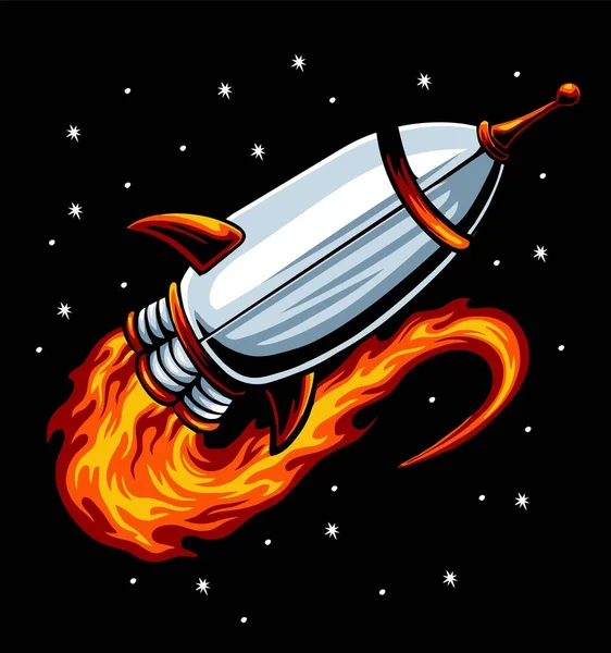 Prostor Karikatura Raketa Hvězdami Pozadí — Stockový vektor