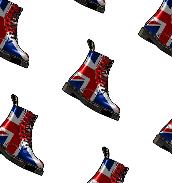 Padrão Botas Padrão Bandeira Britânica Fundo Branco —  Vetores de Stock