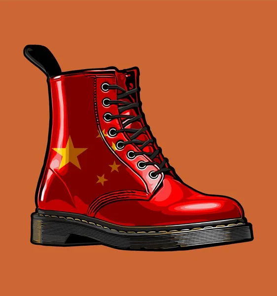 Oranje Achtergrond Chinese Vlag Patroon Laarzen — Stockvector