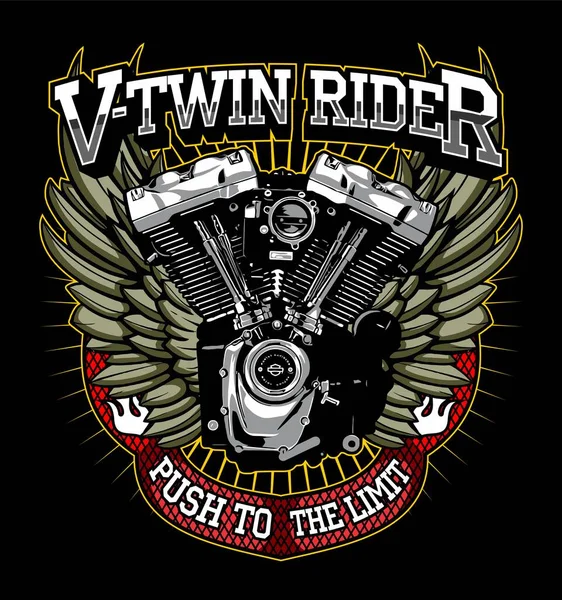 Patch Biker Twin Motor Och Band — Stock vektor