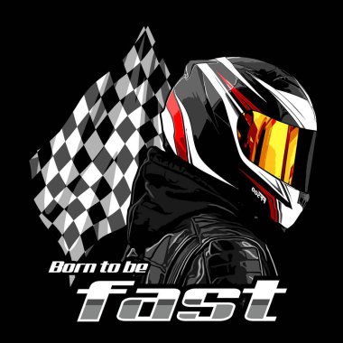 biker with helmet flow pattern checkered flag background