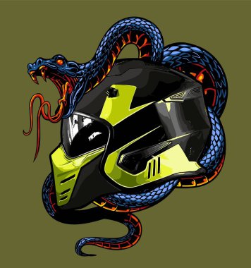 black helmet with yellow green accents wrapped around a snake