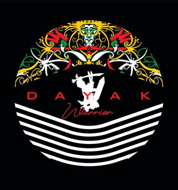 Dayak warrior with Dayak art pattern background