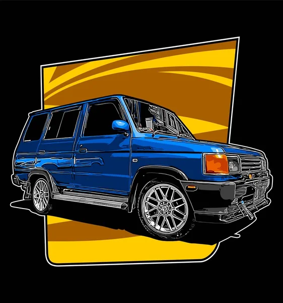 Blue Van Yellow Background — Vettoriale Stock