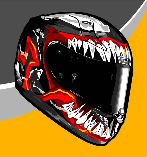 Cool Helmet Monster Pattern Gaping Mouth — Vector de stock