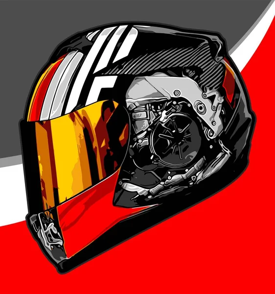 带摩托车发动机样式的凉爽头盔 — 图库矢量图片
