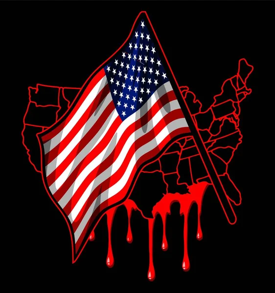 American Flag Bloody America Map Background — Stock vektor