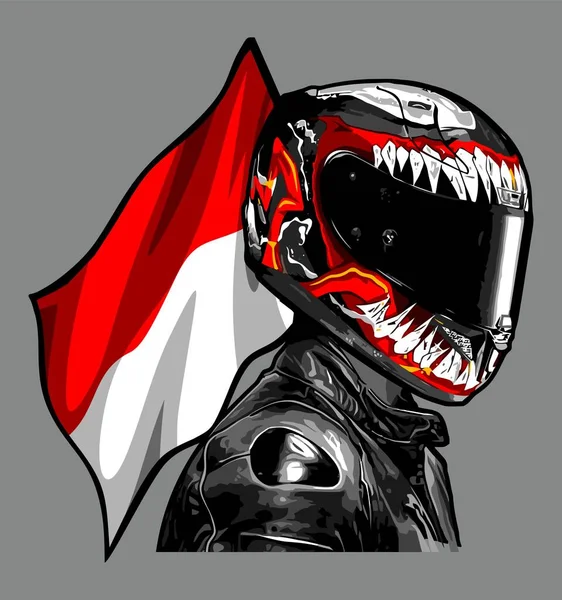 Biker Satanic Variant Helmet Indoneisa Flag — Image vectorielle