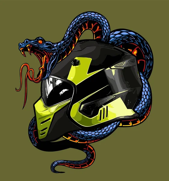 Black Helmet Yellow Green Accents Wrapped Snake — Stock Vector