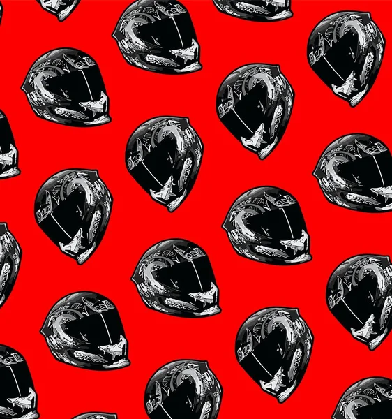 Black Devil Pattern Helmet Red Background — Stock vektor