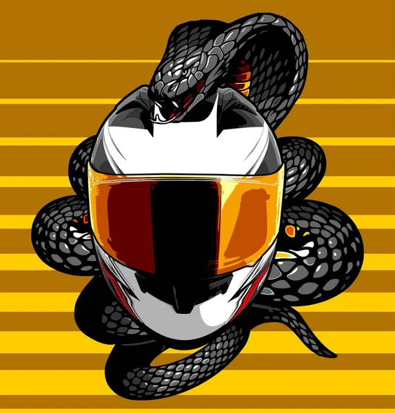 Black Snake Helmet Yellow Background — Image vectorielle