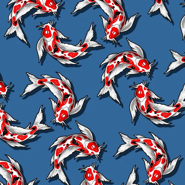 Blue Background Koi Fish Pattern — Stock Vector