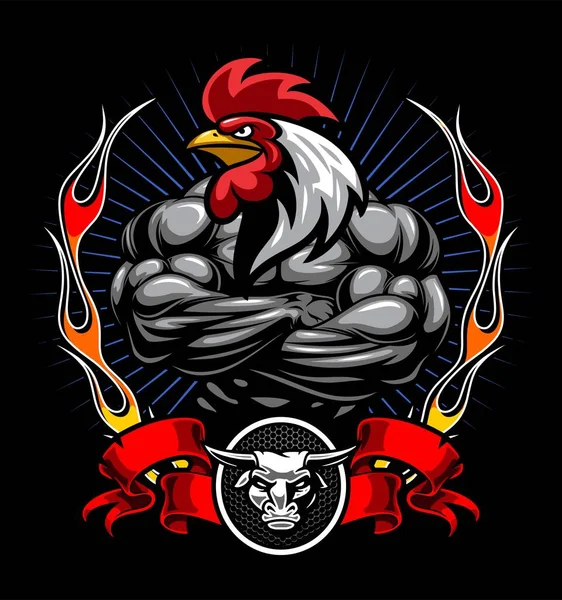 Bodybuilding Rooster Head Black Background — Vector de stock