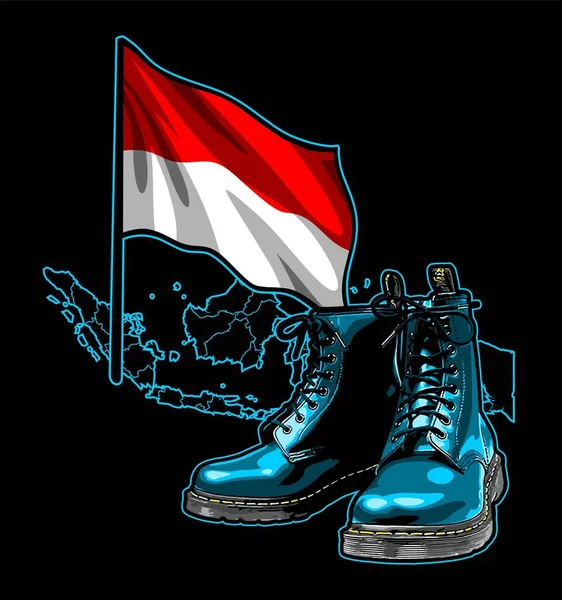 Boots Map Indonesia Flag Background — стоковый вектор