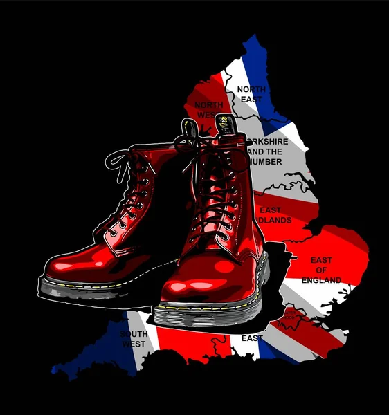 Boots Map British Flag Background — Διανυσματικό Αρχείο