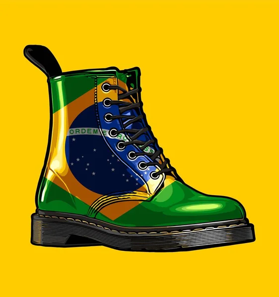 Brazil Flag Pattern Boots Yellow Background — Archivo Imágenes Vectoriales