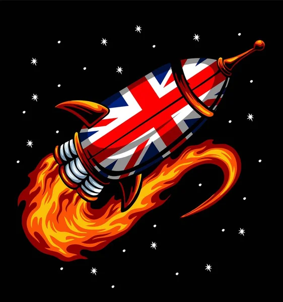 British Flag Pattern Cartoon Rocket — Διανυσματικό Αρχείο