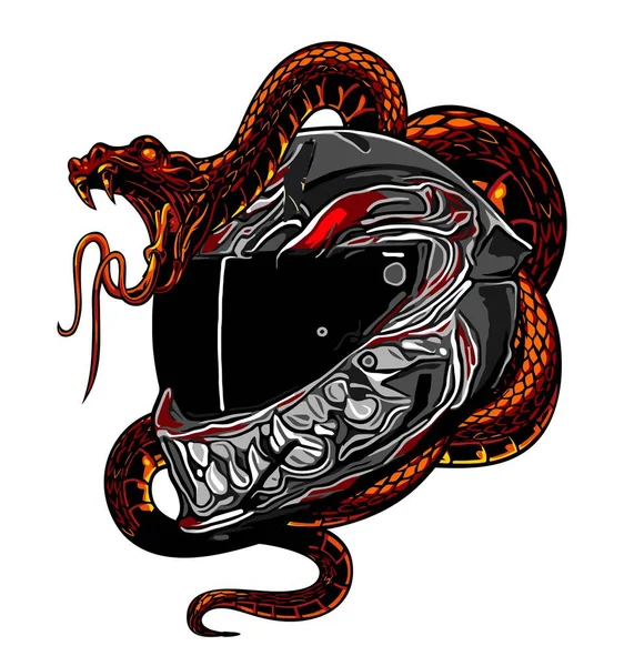 Devil Pattern Helmet Wrapped Snake — 图库矢量图片