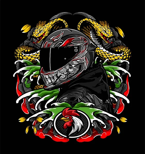 Devil Pattern Helmet Water Background King Cobra — Stok Vektör