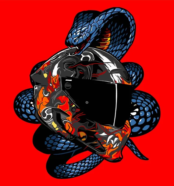 Gray Devil Pattern Helmet Wrapped Snake — Image vectorielle