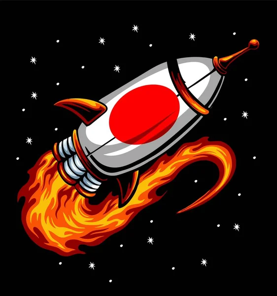 Japanese Flag Pattern Cartoon Rocket — Vettoriale Stock