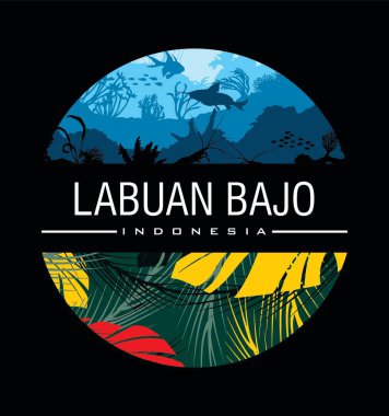 Labuan Bajo with an underwater life background clipart