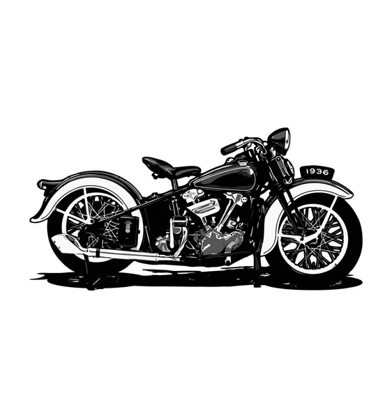Monochromatyczny Widok Boku Klasyczny Motocykl — Wektor stockowy