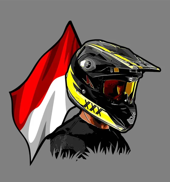 Motocross Cavalier Drapeau Indonésien — Image vectorielle