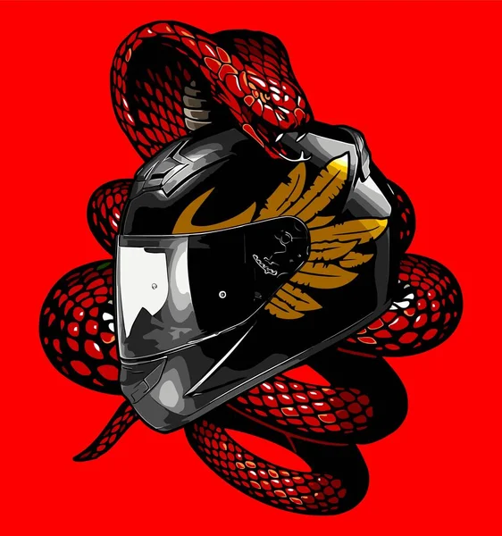 Schwarzer Helm Eine Schlange Gewickelt — Stockvektor