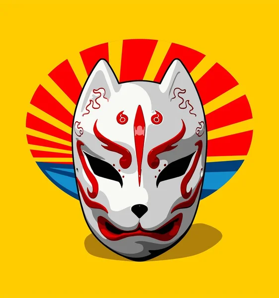 Japonská Tradiční Maska Žlutém Pozadí — Stockový vektor