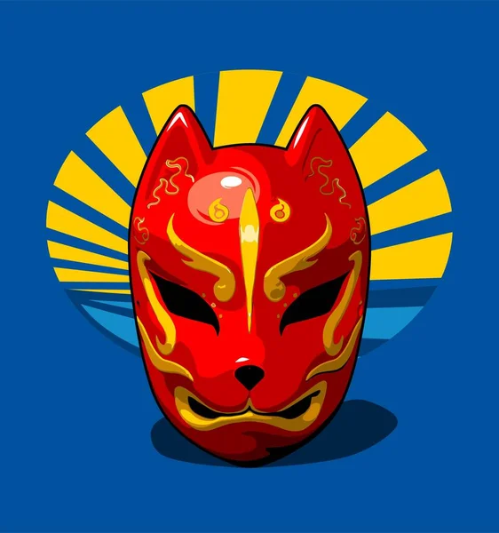 蓝色背景的红色日本传统面具 — 图库矢量图片