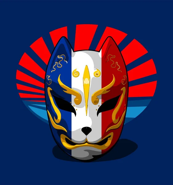 Tradiční Japonská Maska Vzorem Francouzské Vlajky — Stockový vektor