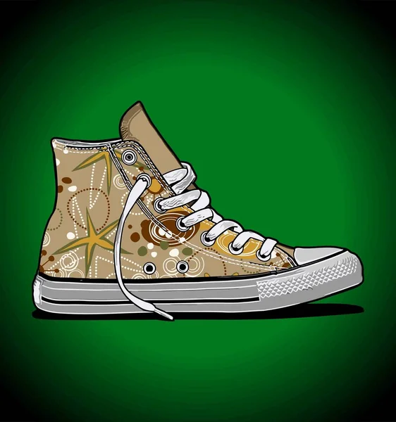 Groene Achtergrond Crème Kleur Patroon Sneakers — Stockvector