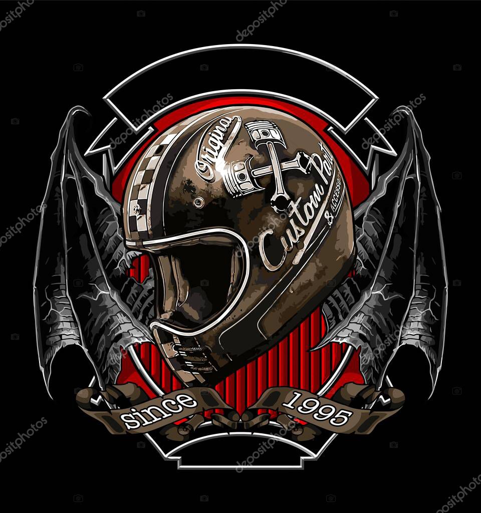 Classic helmet and bat wings shield background