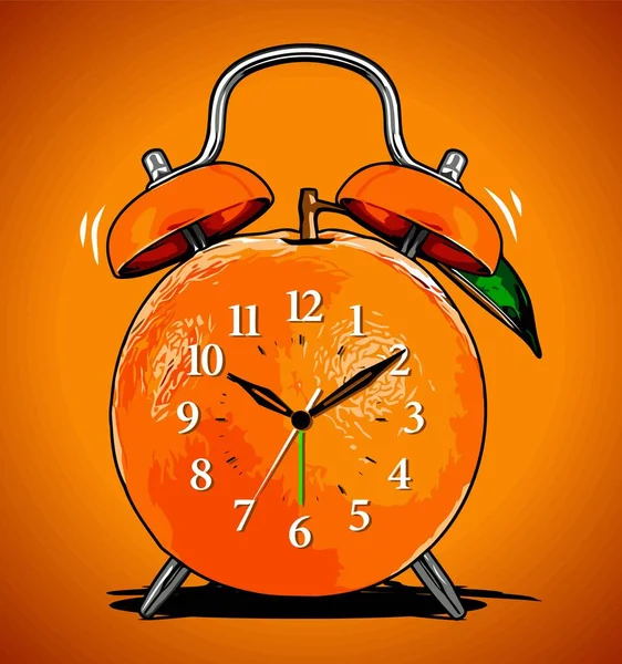 オレンジフルーツ型目覚まし時計 — ストックベクタ