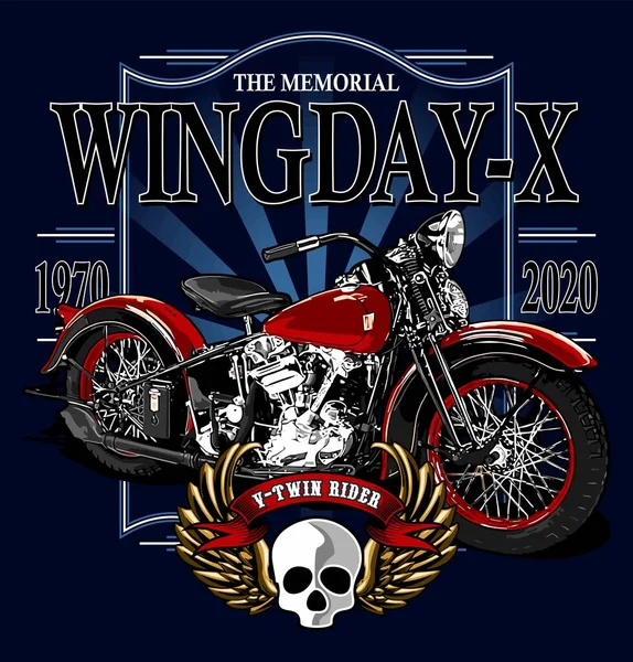 Wingday Schrijven Klassieke Motorfiets — Stockvector