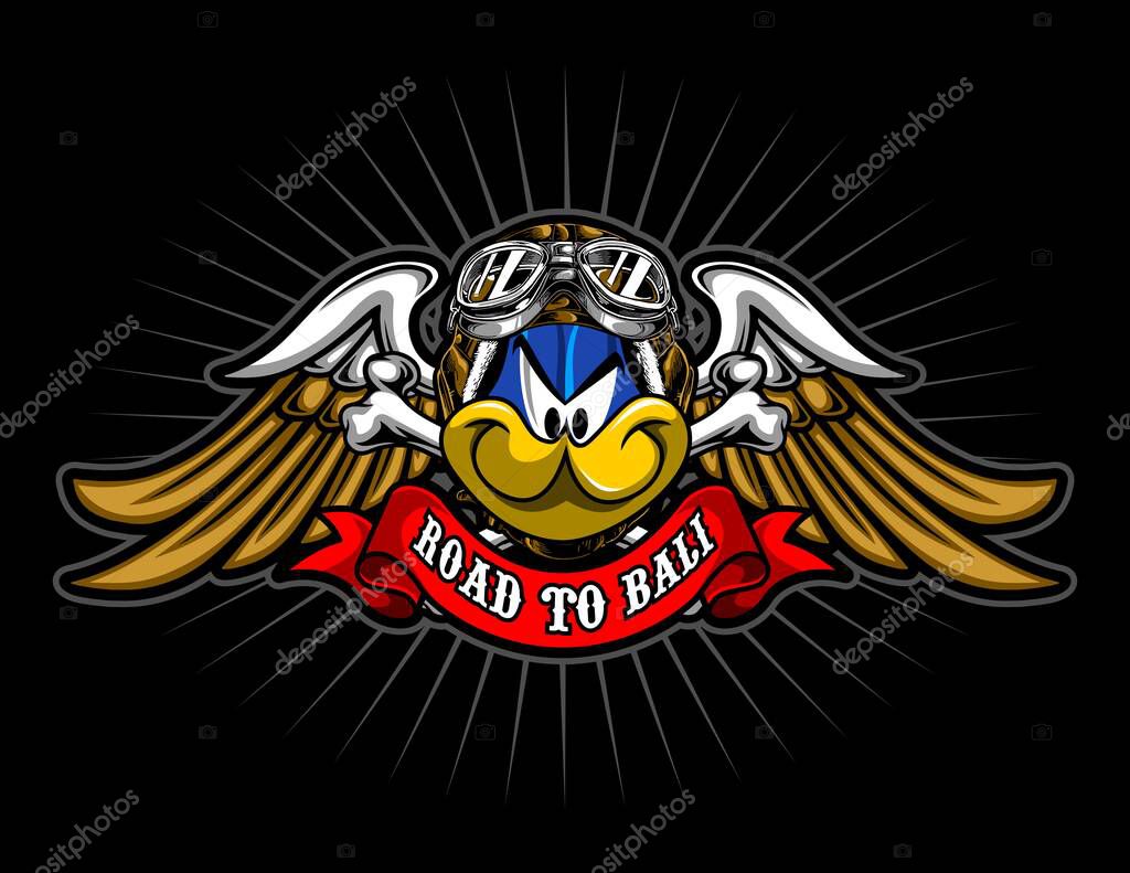 Pin-shaped winged cartoon duck