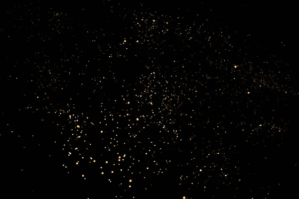 Luzes Bokeh Embaçadas Douradas Fundo Preto Brilho Brilham Estrelas Para — Fotografia de Stock