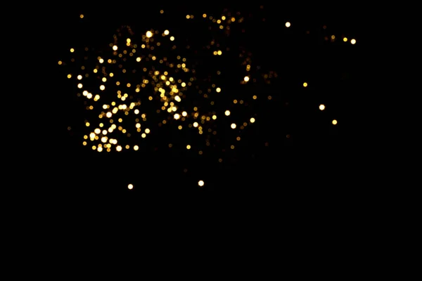 Golden Blurred Bokeh Lights Black Background Glitter Sparkle Stars Celebrate — Stock Photo, Image