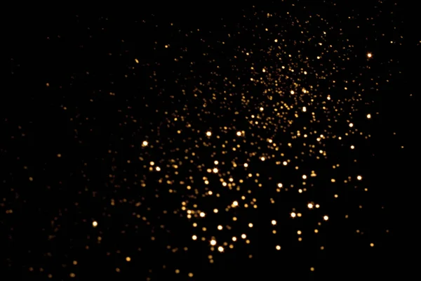 Luzes Bokeh Embaçadas Douradas Fundo Preto Brilho Brilham Estrelas Para — Fotografia de Stock