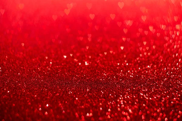 Czerwone Serca Błyszczący Brokat Bokeh Tło Walentynki Abstrakcyjne Nieostre Tekstury — Zdjęcie stockowe