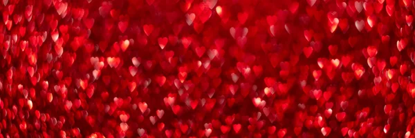 Coeurs Rouges Scintillante Texture Fond Bokeh Paillettes Fêtes Saint Valentin — Photo