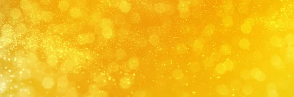 明るい黄色の輝く輝きボケの背景 バナーの質感 要約集光ライトヘッダー 広い画面の壁紙 デザインのためのコピースペースとパノラマウェブバナー — ストック写真
