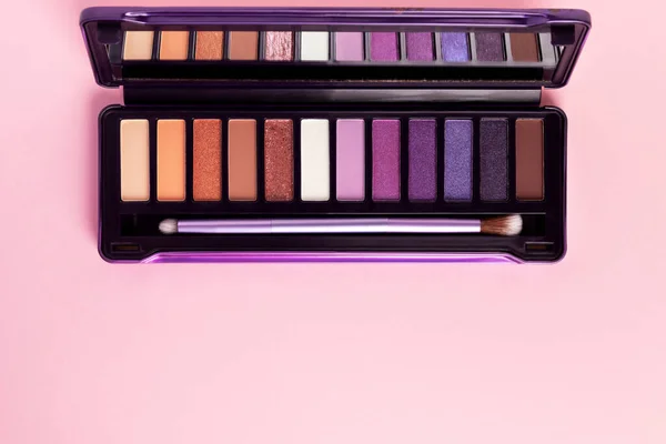 Colorful Eye Shadow Palette Pink Background Copy Space Color Eyeshadow — Stock Fotó