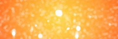 Yaz portakalı ışıltılı ışıltılı arka plan, afiş dokusu. Soyut odaklanmış ışık başlığı. Geniş ekran duvar kağıdı. Tasarım için kopyalama alanı olan panoramik web pankartı